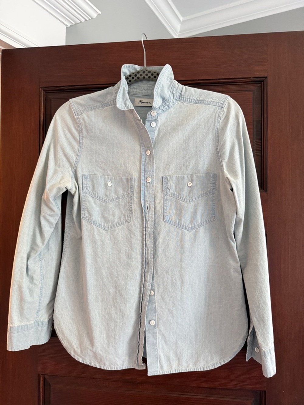 Light Wash Denim Button-Down Shirt - Women